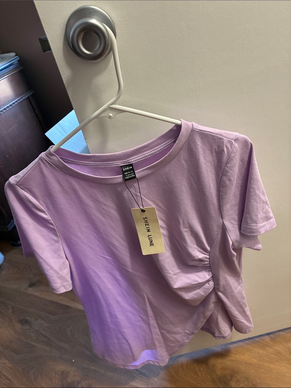SHEIN Lavender Short Sleeve Knot Tee